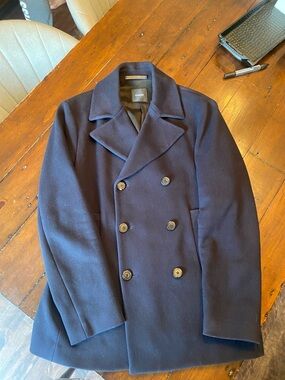Theory Men's Double-Breasted Navy Wool Peacoat